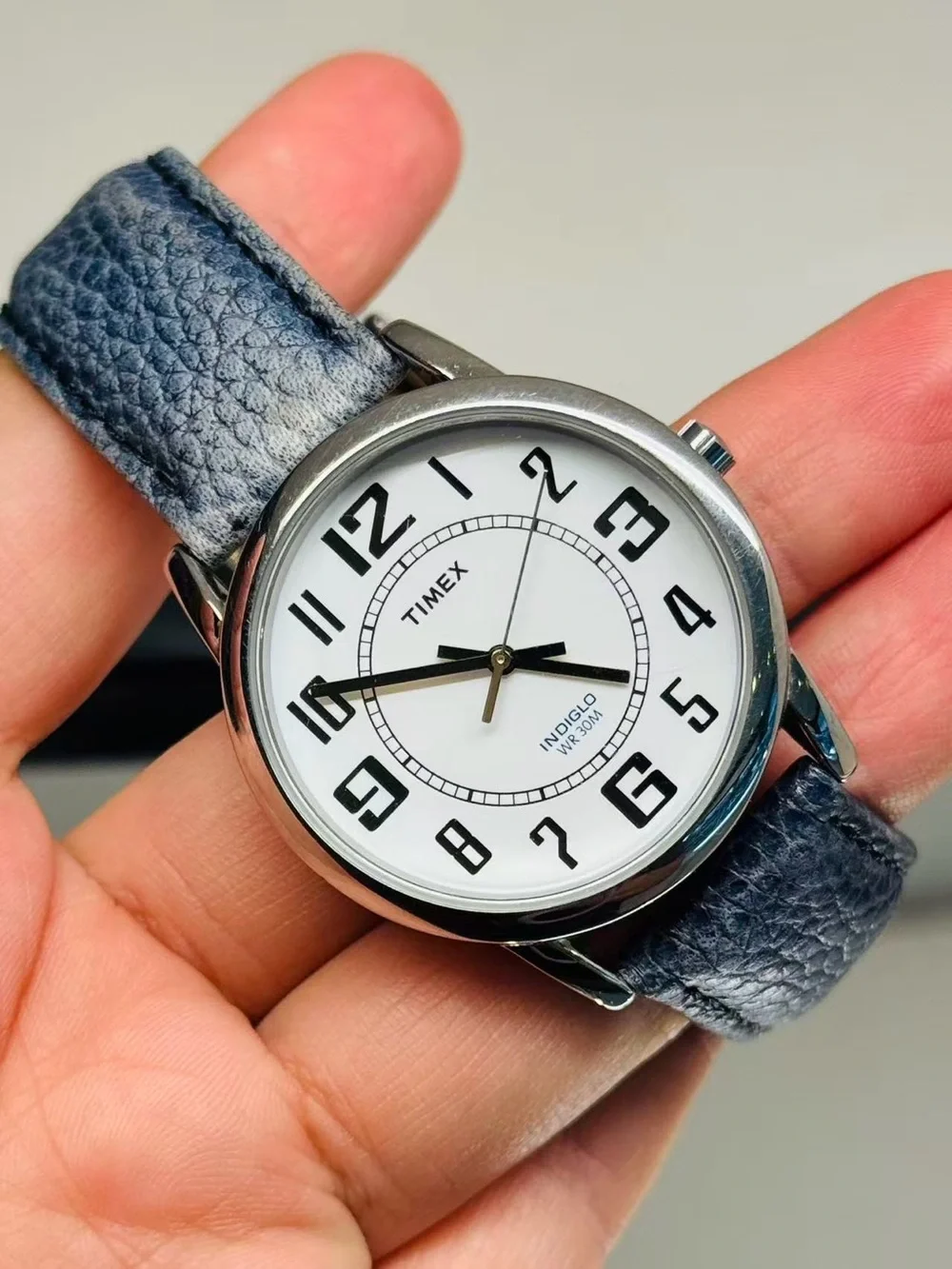 Timex Indiglo WR30M Quartz 35mm White Dial Leather Men Watch New Battery Runs